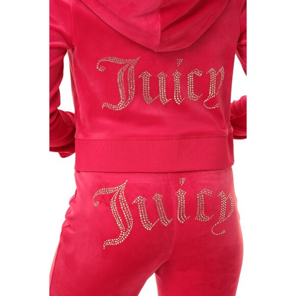 JUICY COUTURE BLING Velour TRACKSUIT Size L Pants + Hoodie 2 Piece Set Hot Pink - Picture 4 of 16